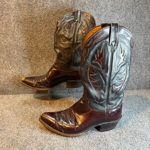 Vintage Dan Post Cowboy Boots USA Burgundy Western Leather Mens 9.5 D